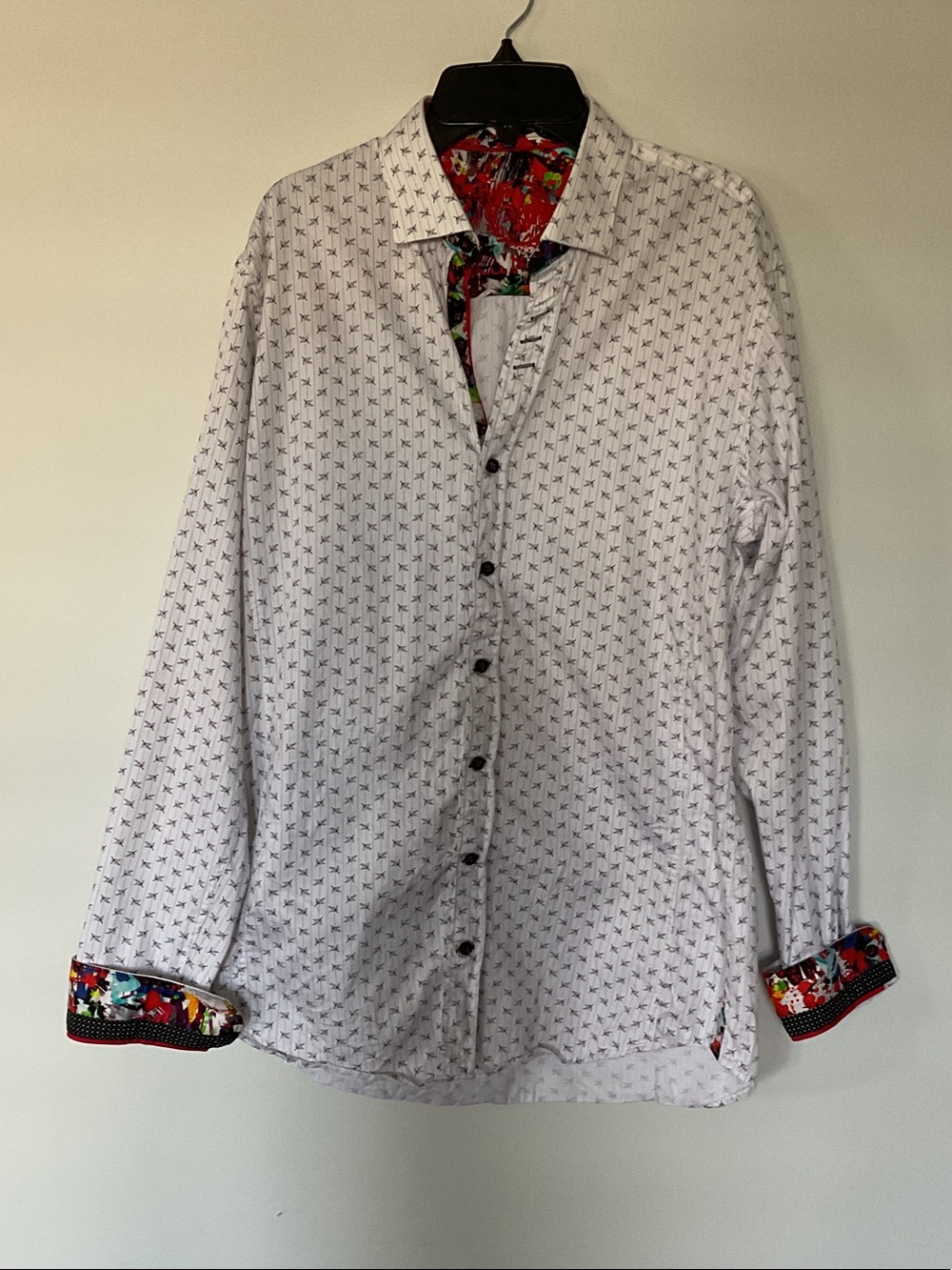 Men's White Long-Sleeve Button-Down Shirt with Subtle Micro Print